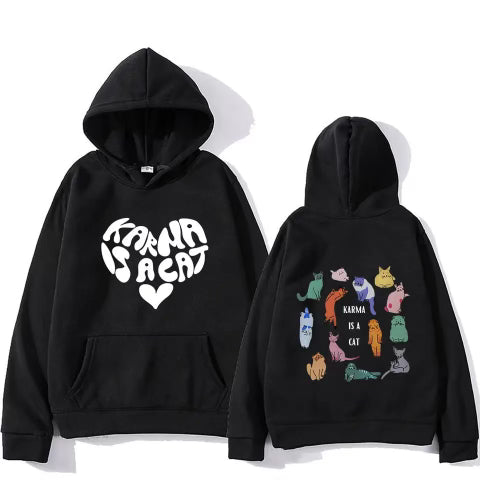 Karma is a Cat Heart Pullover Hoodie