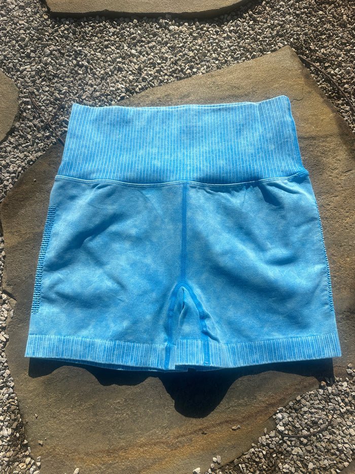 Washed Sky Blue Biker Shorts