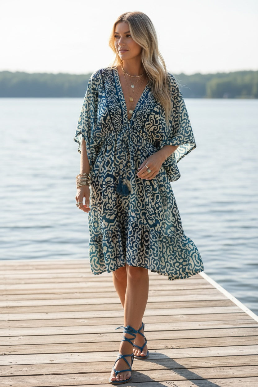 Bohemian Midi Handkerchief Indigo Dress