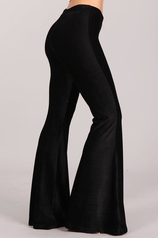 Black Ribbed Split Front Flared Trousers