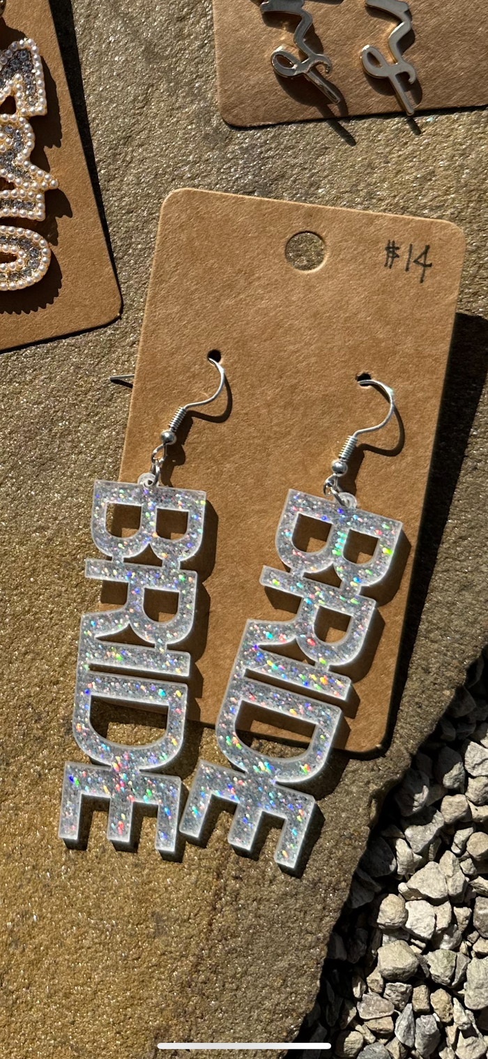 Bride Glitter Earrings - Silver