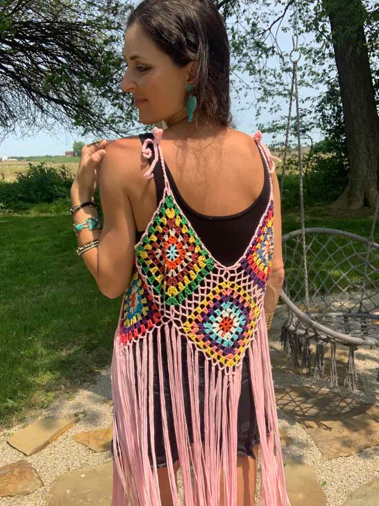 Pink Hippie Crochet Fringe Duster – Cierra Lauren