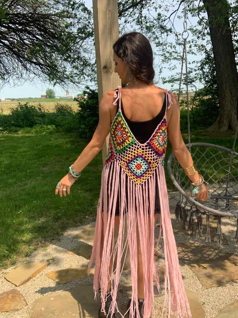 Pink Hippie Crochet Fringe Duster Cierra Lauren