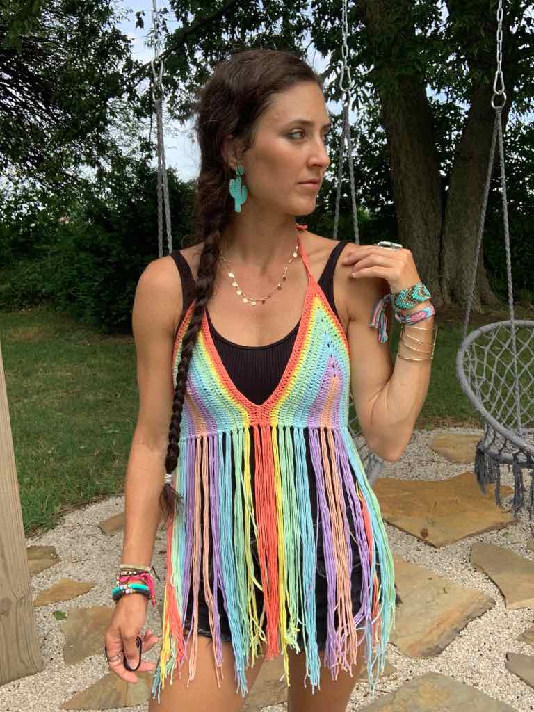 Rainbow sales crochet top