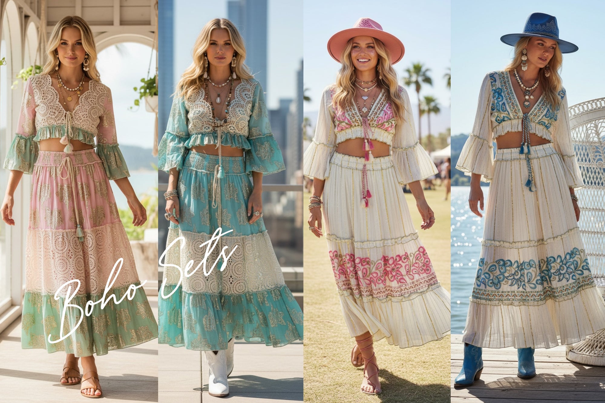 bohemian style skirt and top sets