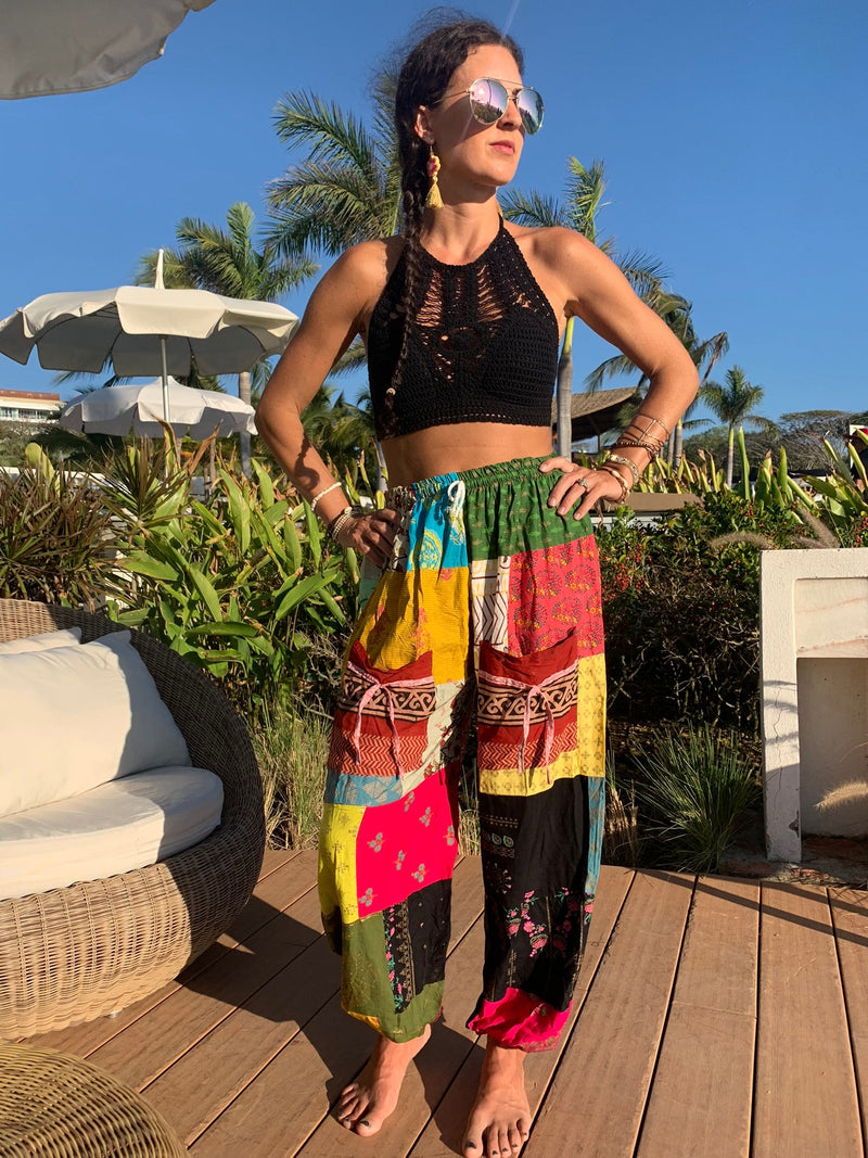banded patchwork pants
