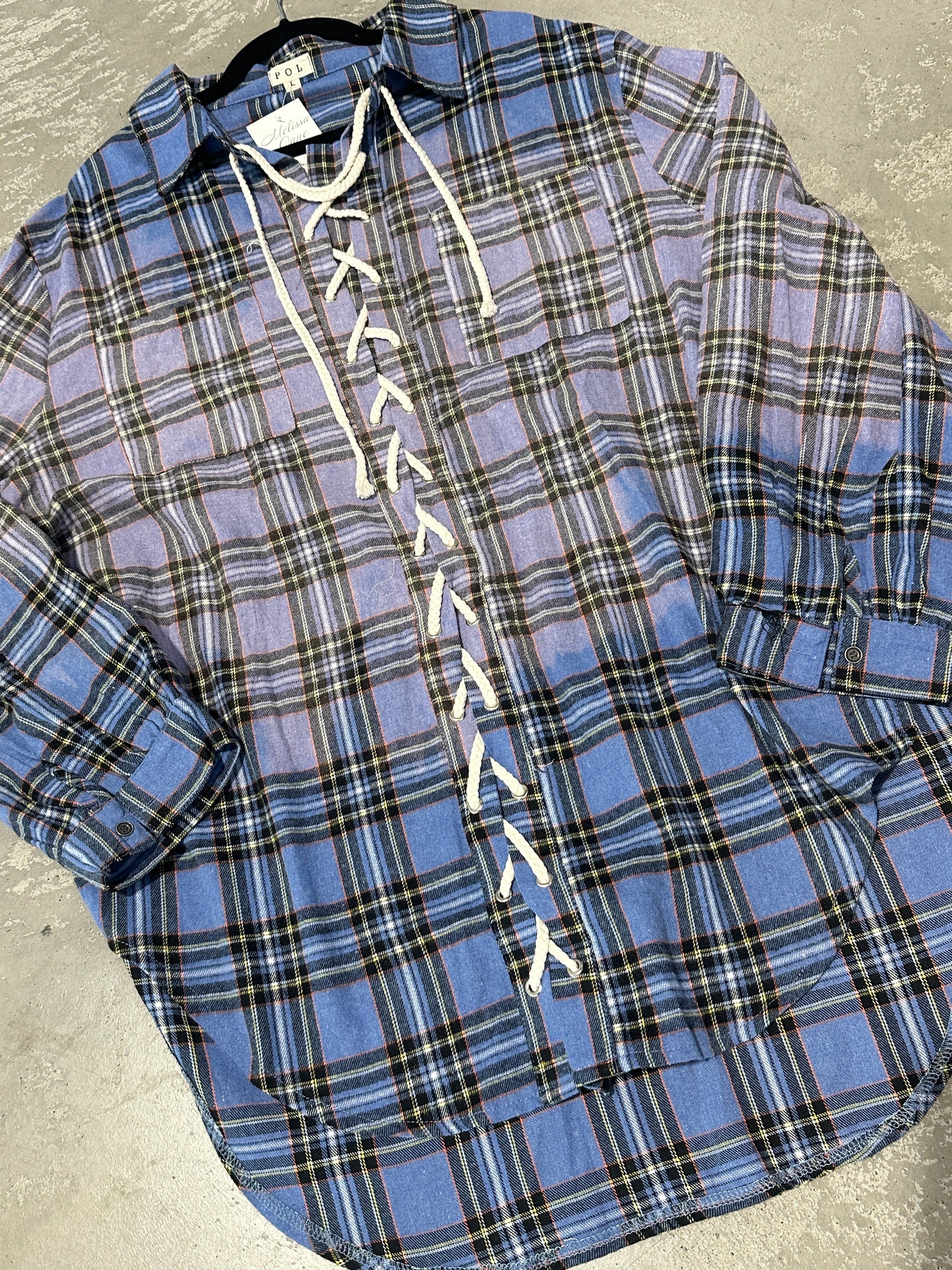 plain washed lace up boho style flannel