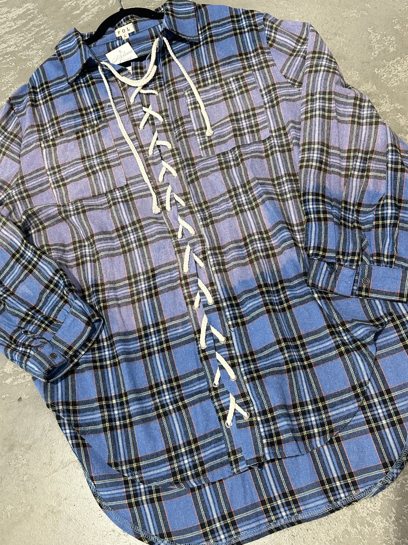 plain washed lace up boho style flannel