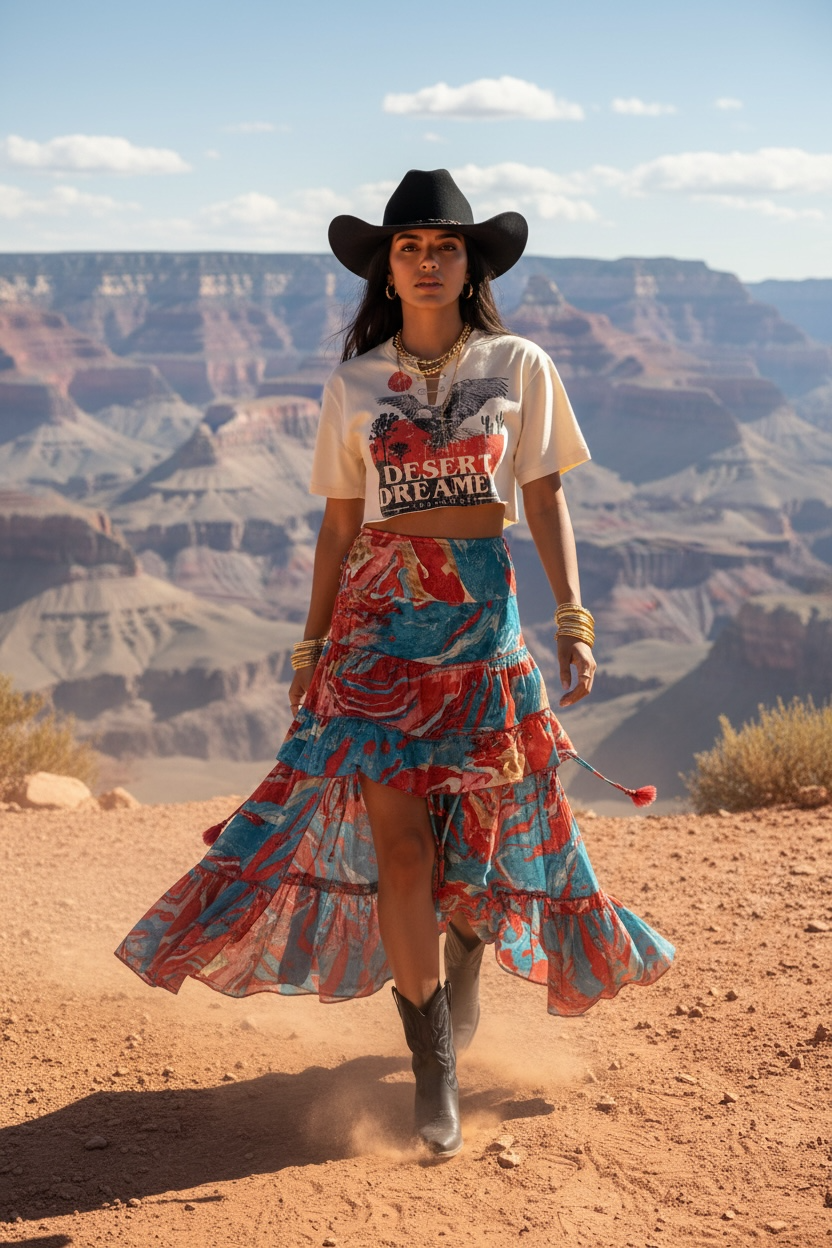 new western style high low hem skirt