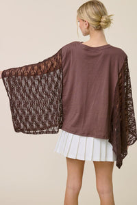 Edgy Lace Scarf Tee  - mocha