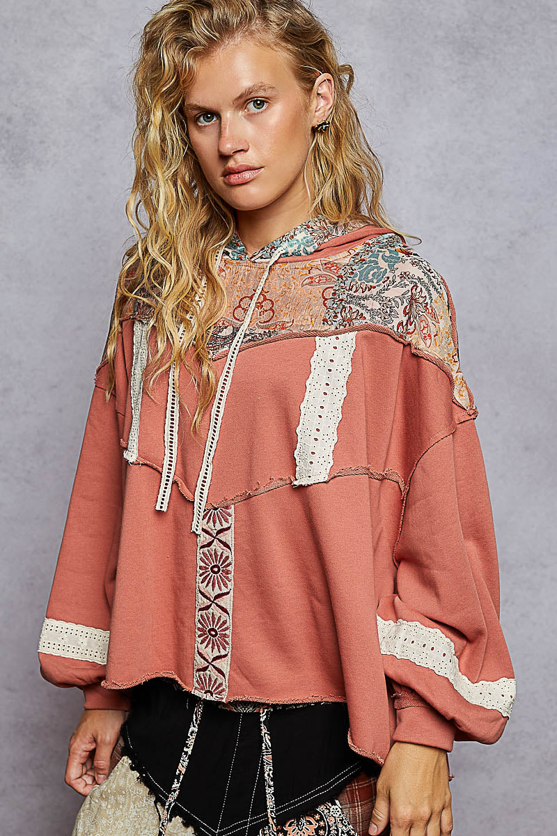 Relaxed BOHO style French terry hoodie