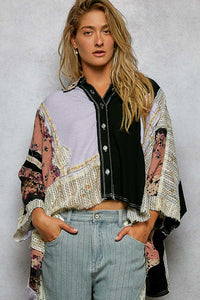 Wanderlust Patchwork Flowy Top - Lilac + Black