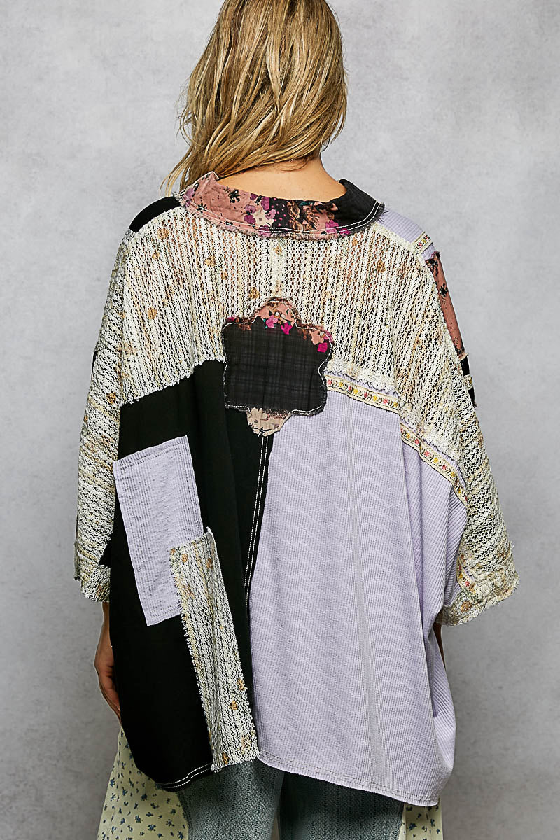 Wanderlust Patchwork Flowy Top - Lilac + Black