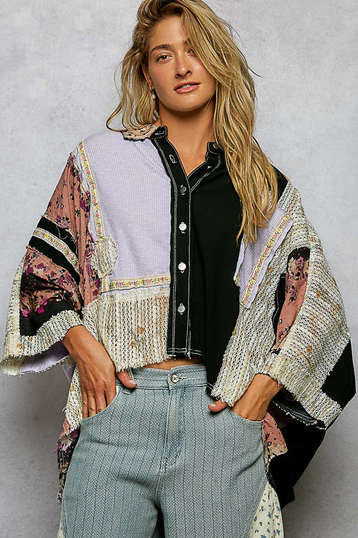 Wanderlust Patchwork Flowy Top - Lilac + Black