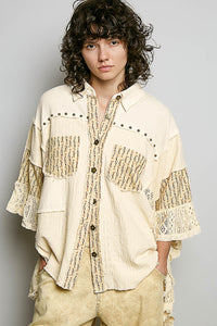 Wanderlust Patchwork Ruffled Top - Ivory Studded
