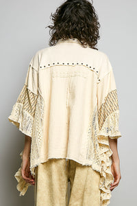 Wanderlust Patchwork Ruffled Top - Ivory Studded