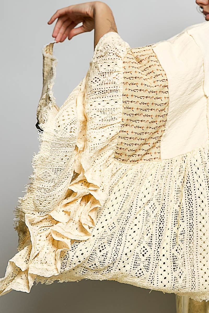 Wanderlust Patchwork Ruffled Top - Ivory Studded