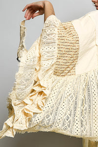 Wanderlust Patchwork Ruffled Top - Ivory Studded