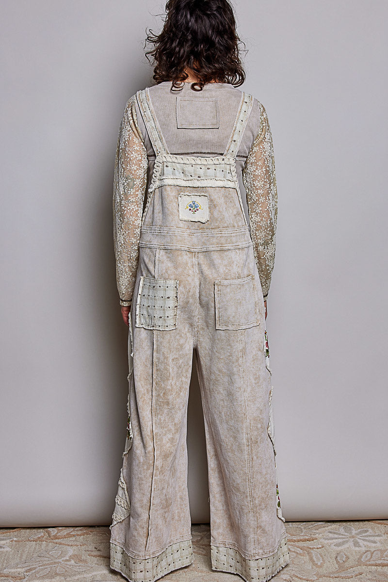 Everyday Waffle Patchwork Overalls - Oatmeal