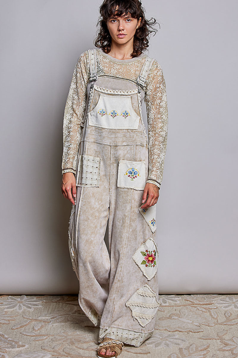 Everyday Waffle Patchwork Overalls - Oatmeal