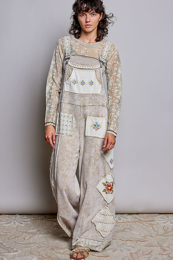 Everyday Waffle Patchwork Overalls - Oatmeal
