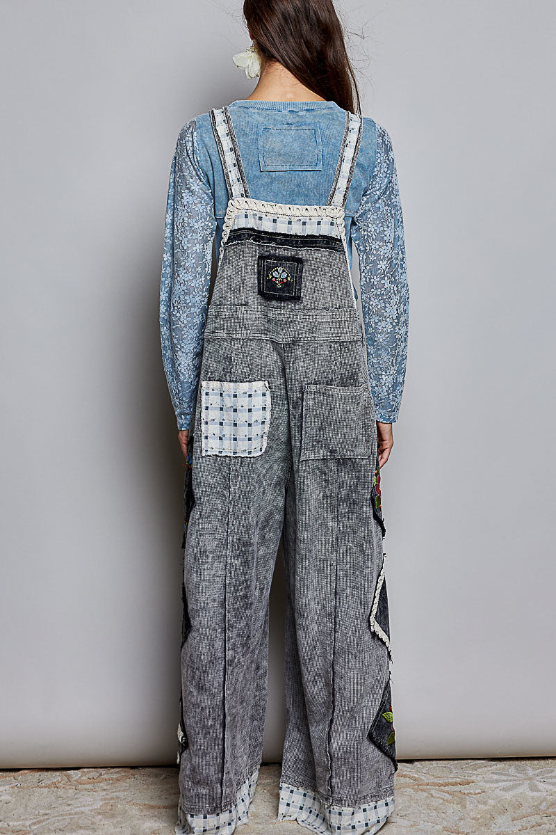 Everyday Waffle Patchwork Overalls - Ash Black