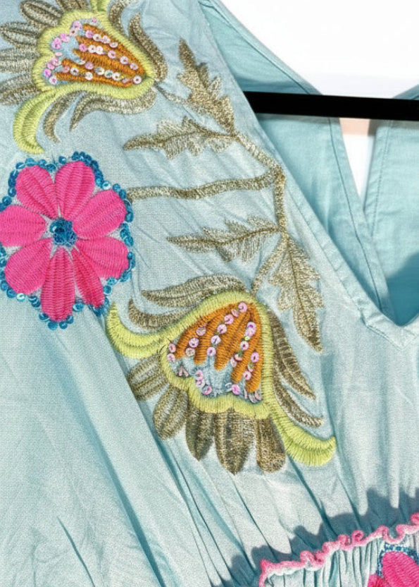 Sky Blue Embroidered Flirty Dress