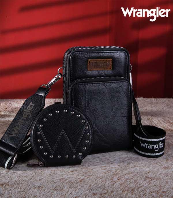 Wrangler Studded Crossbody 3 Zip Closure  - Black