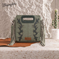 Wrangler Top Handle Boot Scroll Fringe Tote/Crossbody -Green