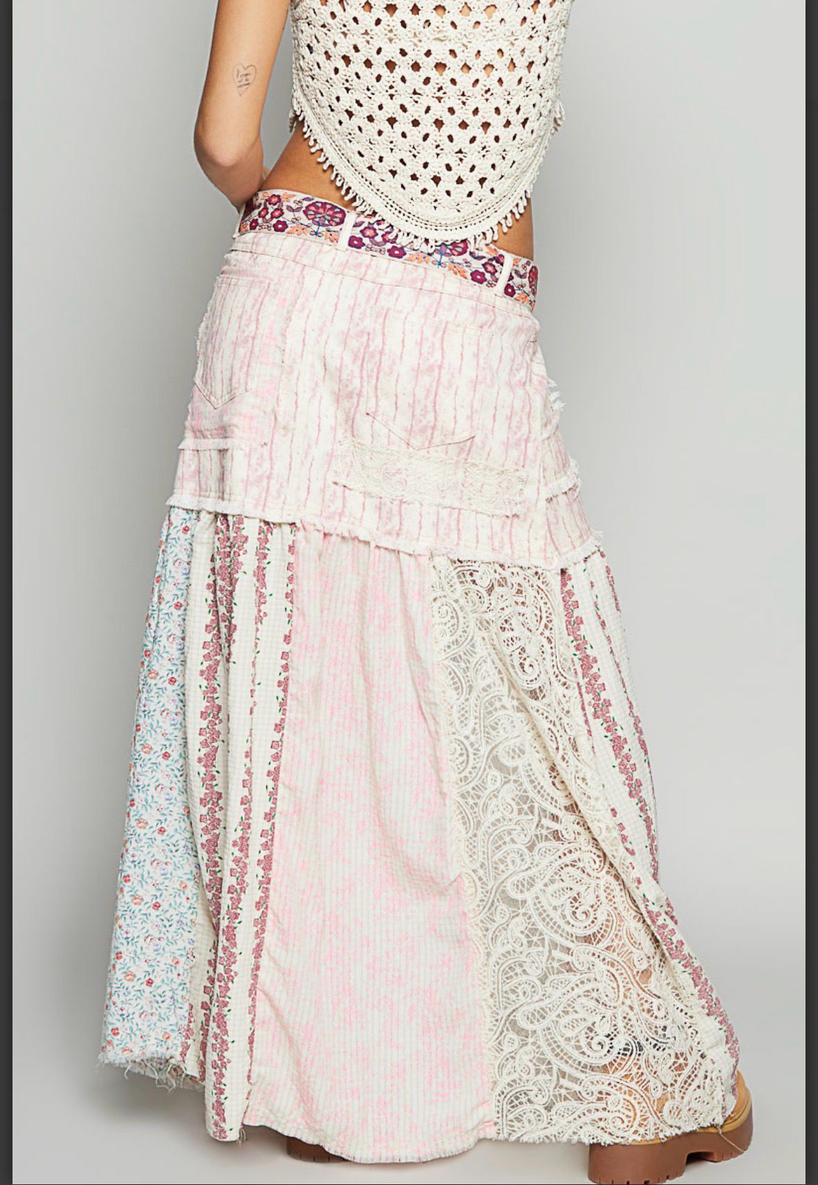 Bohemian Blush Patchwork Maxi Skirt