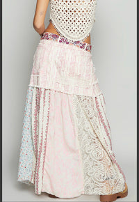 Bohemian Blush Patchwork Maxi Skirt