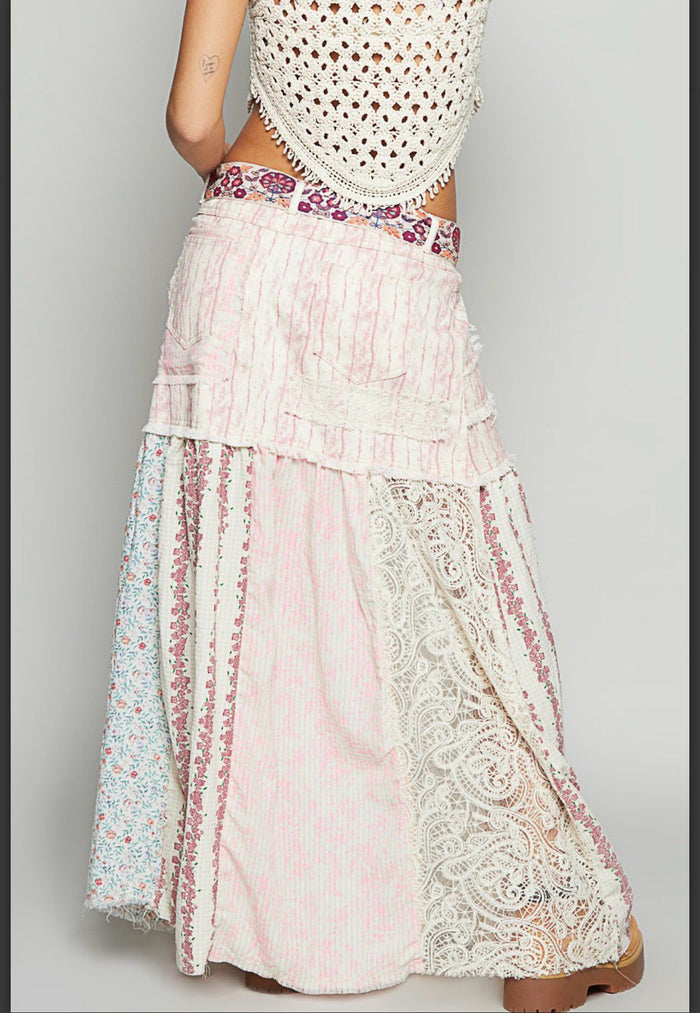 Bohemian Blush Patchwork Maxi Skirt