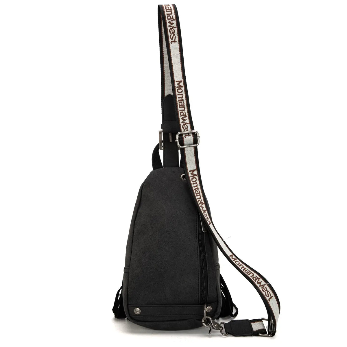 Tooled Fringe Sling Bag - Black