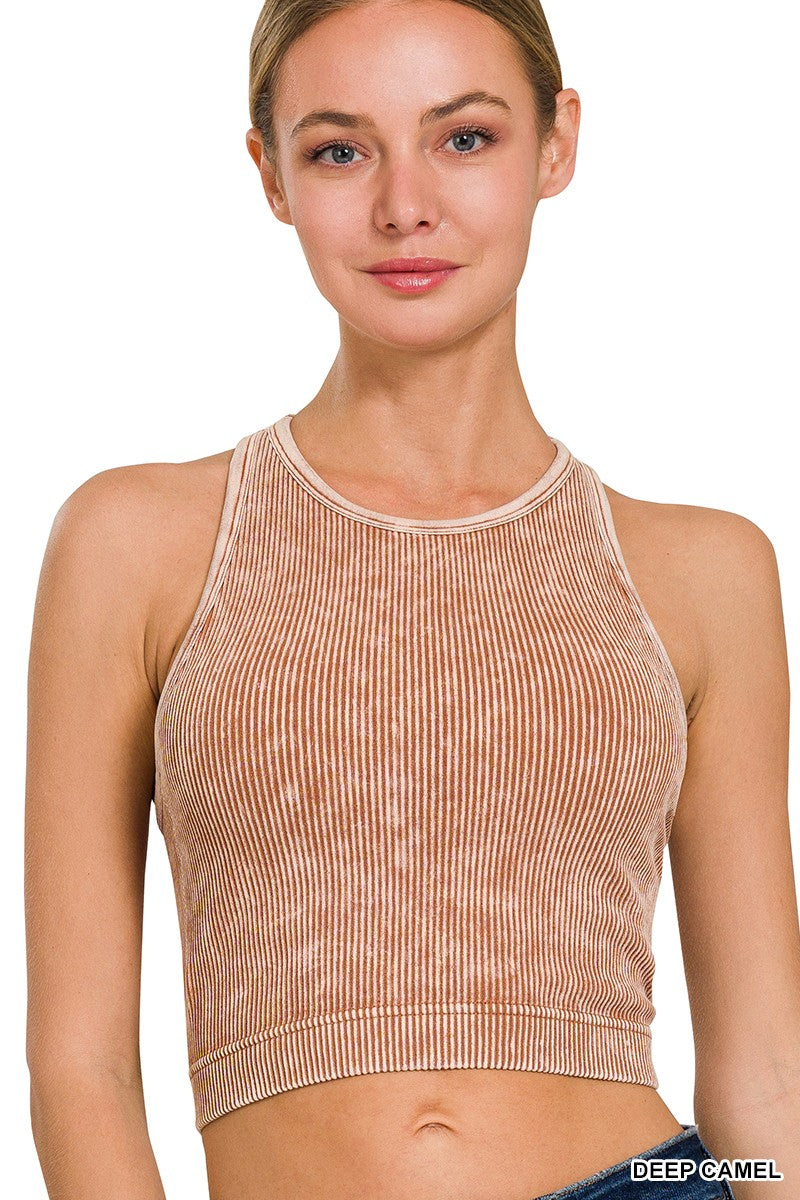 Ribbed Seamless Bra Padded Top - Mocha