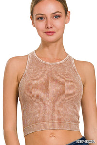 Ribbed Seamless Bra Padded Top - Mocha