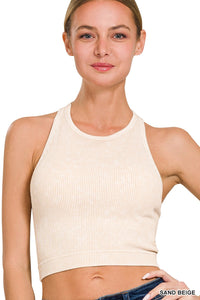 Ribbed Seamless Bra Padded Top - Sand Beige