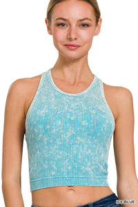 Ribbed Seamless Bra Padded Top - Blue