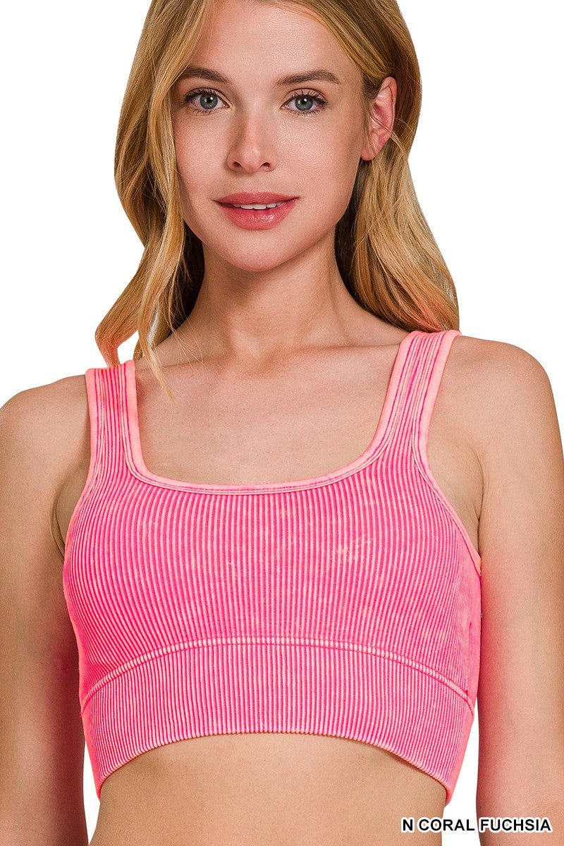 Washed Ribbed Seamless With Removable Pads - Pink
