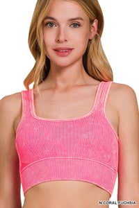 Washed Ribbed Seamless With Removable Pads - Pink
