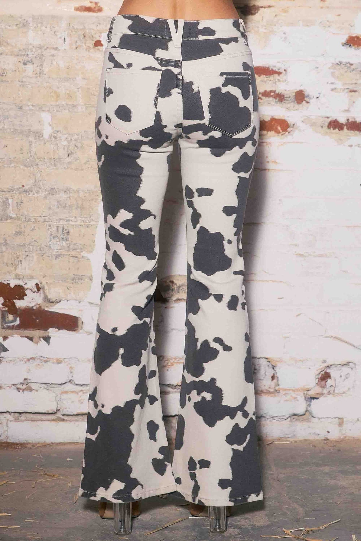 Cow Print Flared Jeans