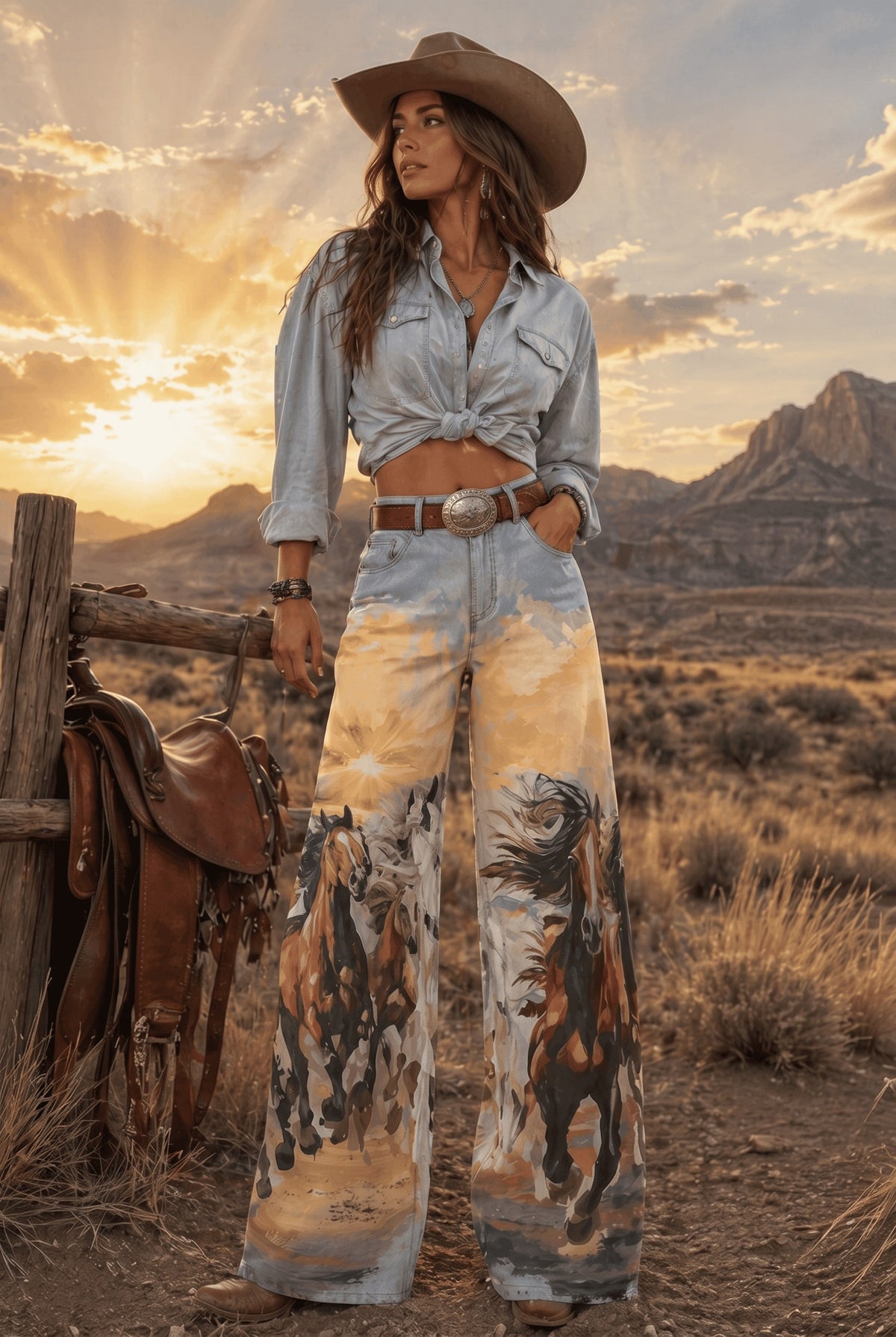 Sunrise Wild Horse Wide Leg Jeans