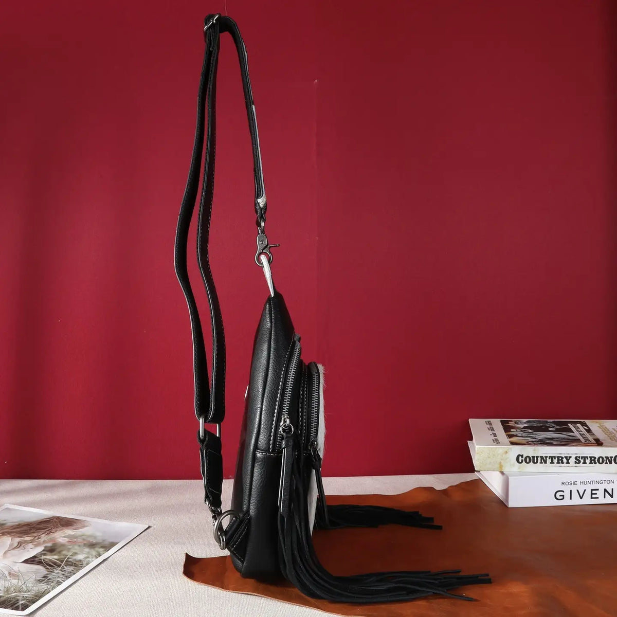 Genuine Hair-On Cowhide Fringe Sling Bag - Mocha