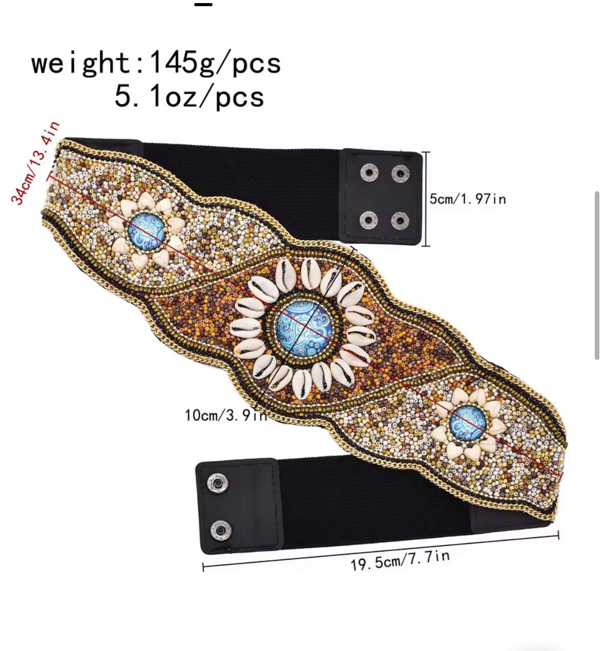 Gypsy Seashell Festival Statement Belt - Teal