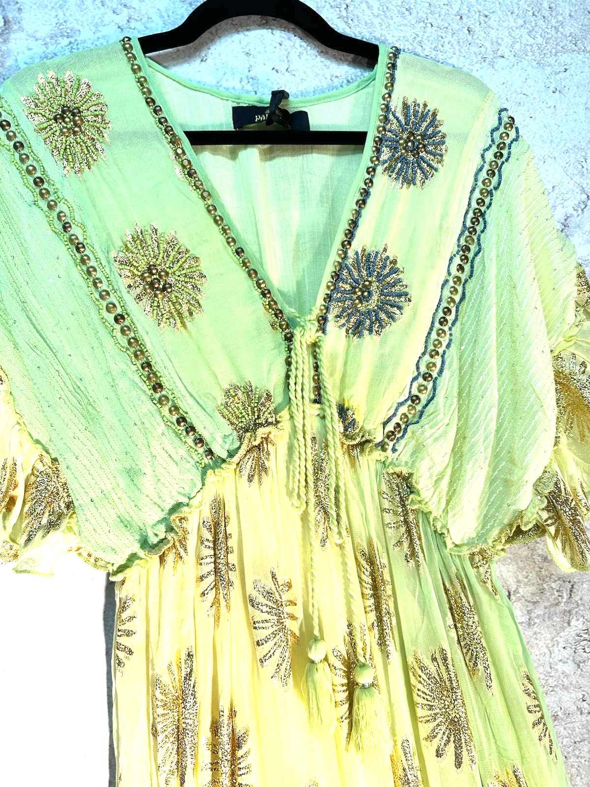 Chartreuse Chiffon Embellished Maxi