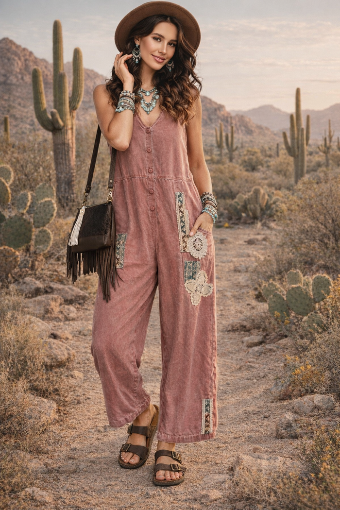 Bohemian Patchwork Rust Jumpsuit