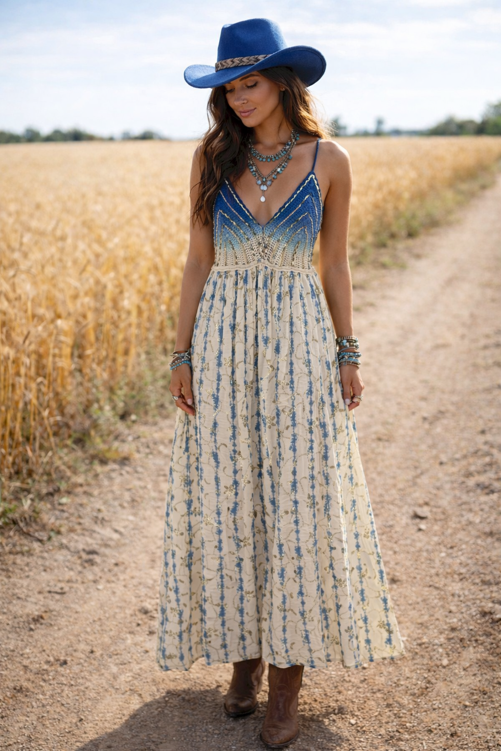 Indigo Crochet Maxi Dress