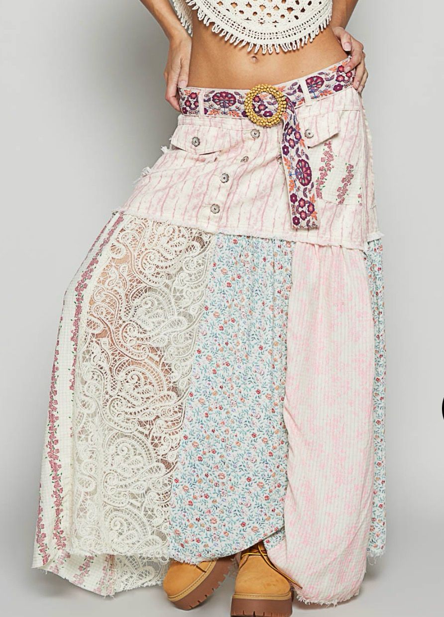 Bohemian Blush Patchwork Maxi Skirt