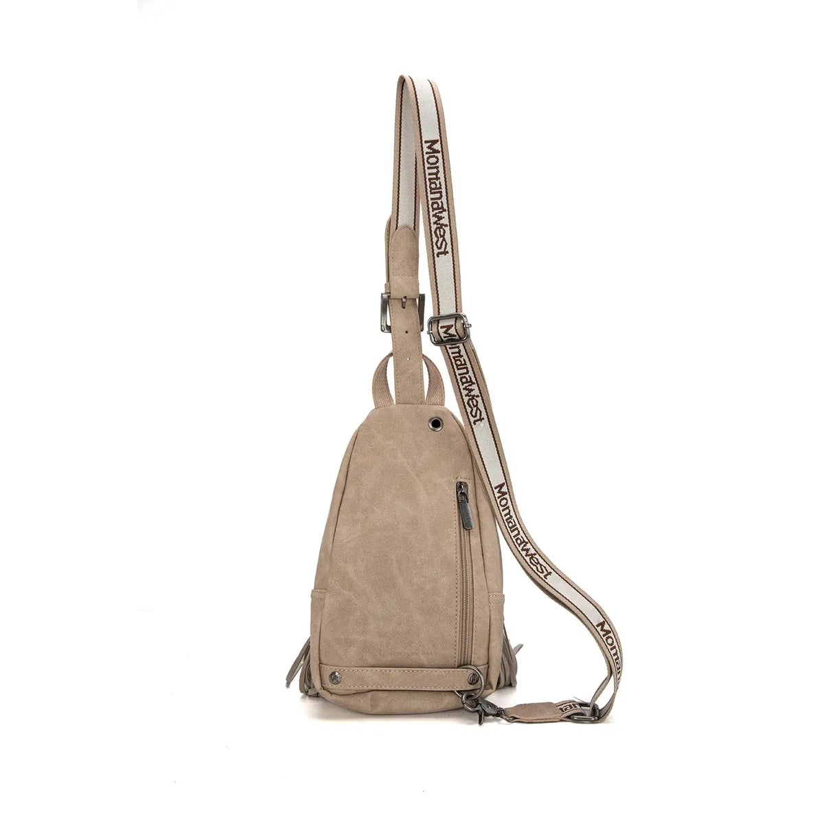 Tooled Fringe Sling Bag - Tan