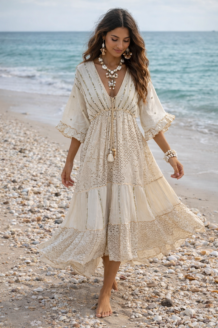 Lux Maxi Ivory Golden Dress