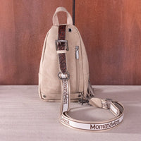 Tooled Fringe Sling Bag - Tan